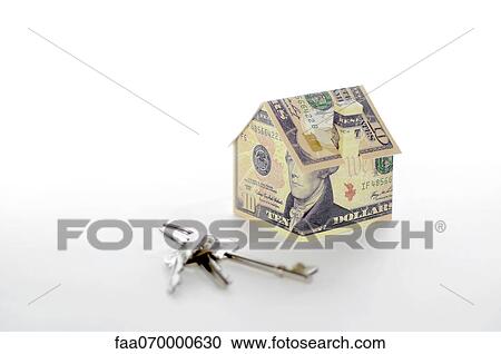 Model house folded with dollar bills and keys View Large Photo Image Stock Image - Model house folded with dollar bills and keys. Fotosearch