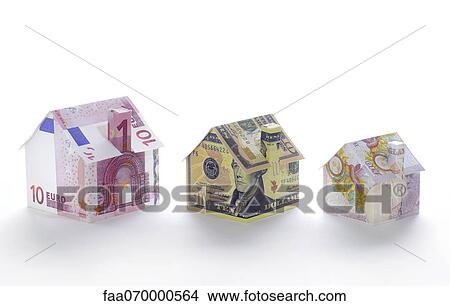 Model houses folded with different currencies View Large Photo Image Picture - Model houses folded with different currencies. Fotosearch