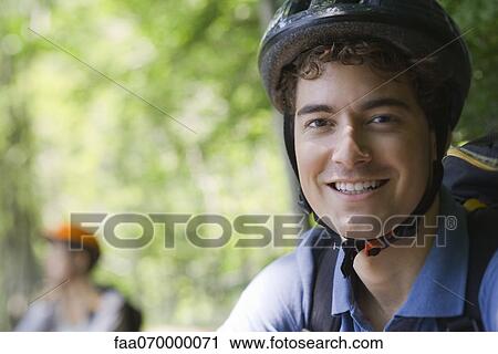 Stock Image - Mountain biker, portrait. Fotosearch