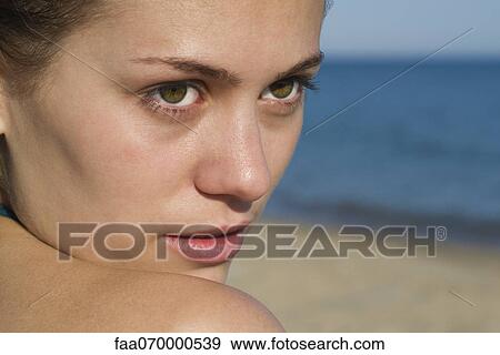 Woman at the beach, portrait View Large Photo Image Stock Photo - Woman at the beach, portrait. Fotosearch