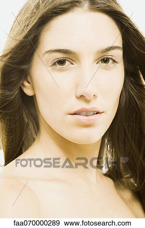 Woman looking at camera, portrait View Large Photo Image Stock Photo - Woman looking at camera, portrait. Fotosearch