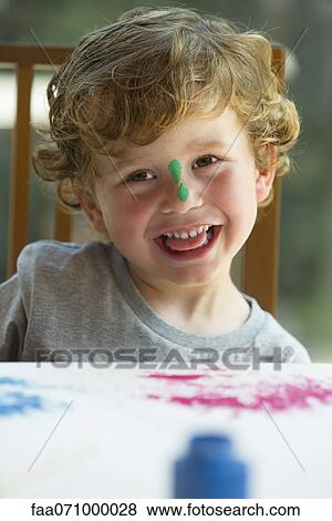 Little boy with paint on his nose, portrait View Large Photo Image Stock Photo - Little boy with paint on his nose, portrait. Fotosearch