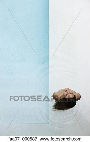Woman in wading pool with look of contentment View Large Photo Image Stock Photo - Woman in wading pool with look of contentment. Fotosearch