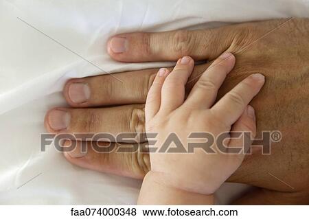 Stock Photo - Baby's hand resting on man's hand. Fotosearch