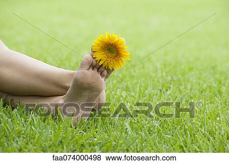 Stock Photo - Holding flower between toes. Fotosearch