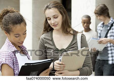 Stock Image - University students discussing schoolwork. Fotosearch