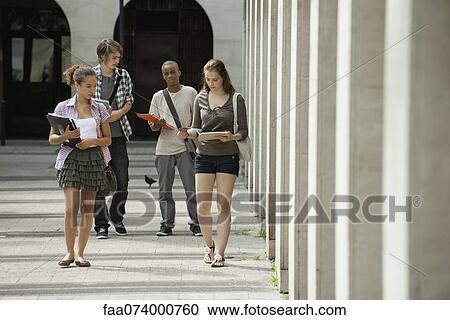 University students walking on campus discussing schoolwork View Large Photo Image Stock Image - University students walking on campus discussing schoolwork. Fotosearch
