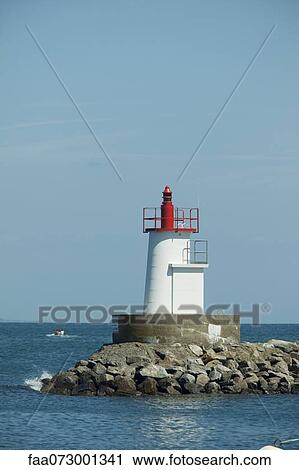 Stock Image - Lighthouse, Sauzon, Belle-Ile-en-Mer, Morbihan, Brittany, France. Fotosearch