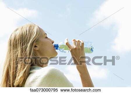 Woman drinking bottled water View Large Photo Image Stock Photography - Woman drinking bottled water. Fotosearch