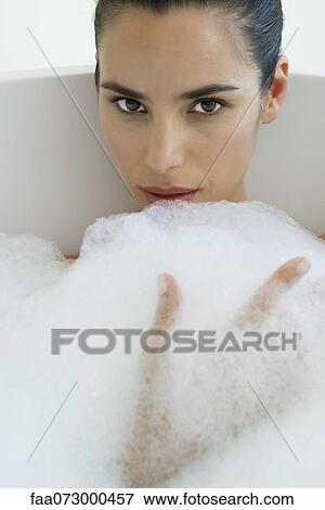 Woman taking bubble bath View Large Photo Image Stock Photo - Woman taking bubble bath. Fotosearch