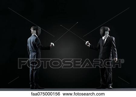 Businessmen at beginning of fencing bout View Large Photo Image Stock Photograph - Businessmen at beginning of fencing bout. Fotosearch