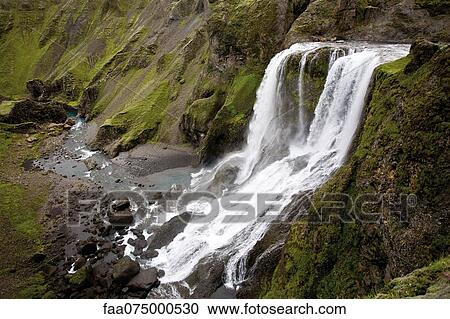 Fagrifoss waterfall, Lakagigar, Iceland View Large Photo Image Stock Image - Fagrifoss waterfall, Lakagigar, Iceland. Fotosearch