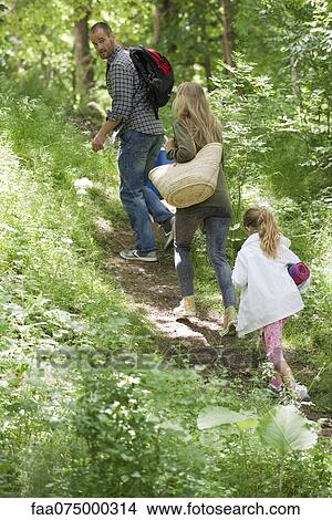 Family hiking in woods, rear view View Large Photo Image Picture - Family hiking in woods, rear view. Fotosearch