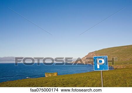 Parking sign in coastal landscape, Iceland View Large Photo Image Picture - Parking sign in coastal landscape, Iceland. Fotosearch