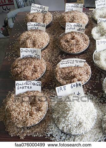 Stock Photo - Assorted rice varieties in market, India. Fotosearch