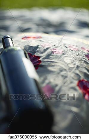 Stock Photography - Bottle of wine, high angle view. Fotosearch