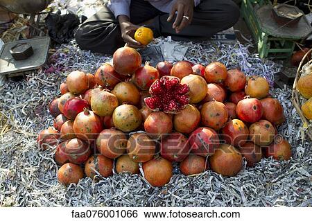 Fresh pomegranates in market View Large Photo Image Stock Photograph - Fresh pomegranates in market. Fotosearch