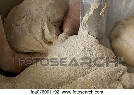 Stock Image - Kneading bread dough, cropped. Fotosearch