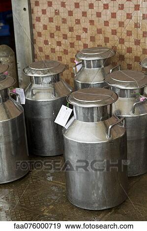 Stock Photo - Metal milk jugs. Fotosearch
