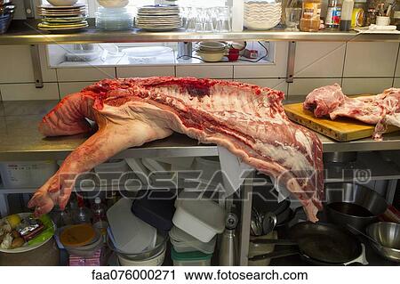 Pork cut on commercial kitchen counter View Large Photo Image Stock Image - Pork cut on commercial kitchen counter. Fotosearch