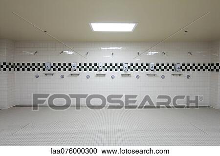 Stock Image - Public shower room. Fotosearch