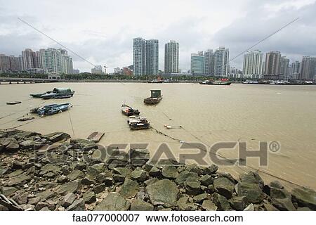 Stock Photo - Boats on water, Shandong province, China. Fotosearch