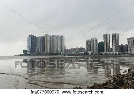 Stock Image - Developed coast, Shandong province, China. Fotosearch