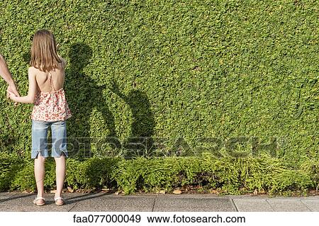 Stock Photo - Girl making shadow on hedge. Fotosearch