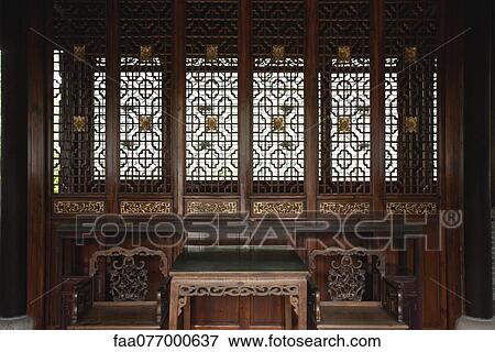 Ornately carved wooden screen, table and chairs View Large Photo Image Stock Photo - Ornately carved wooden screen, table and chairs. Fotosearch