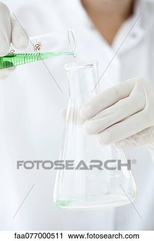 Scientist pouring liquid from graduated cylinder to conical flask View Large Photo Image Stock Image - Scientist pouring liquid from graduated cylinder to conical flask. Fotosearch