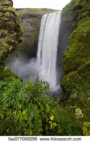Skogafoss waterfall, Iceland View Large Photo Image Stock Photo - Skogafoss waterfall, Iceland. Fotosearch