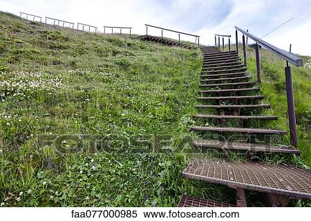 Stairs leading up the hillside to Skogafoss waterfall, Iceland View Large Photo Image Stock Photography - Stairs leading up the hillside to Skogafoss waterfall, Iceland. Fotosearch