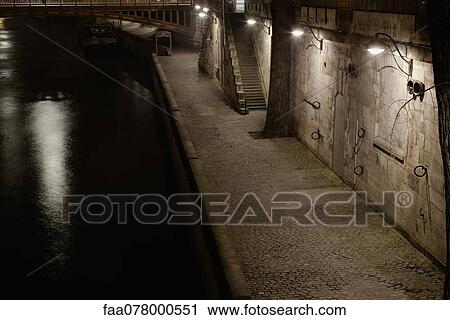Bank of Seine river by night, Paris, France View Large Photo Image Stock Image - Bank of Seine river by night, Paris, France. Fotosearch