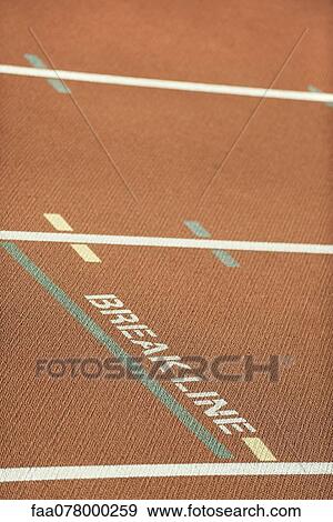 Break line marking on running track lane View Large Photo Image Stock Photo - Break line marking on running track lane. Fotosearch
