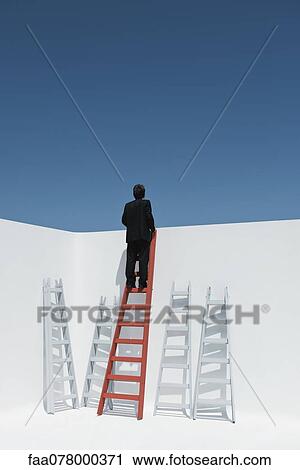 Businessman climbing ladder, rear view View Large Photo Image Stock Image - Businessman climbing ladder, rear view. Fotosearch