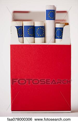 Cigarette pack containing rolled euros View Large Photo Image Stock Photograph - Cigarette pack containing rolled euros. Fotosearch