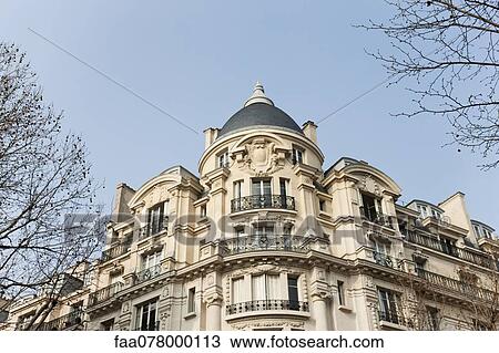 Facade of 19th Century style building, low angle view View Large Photo Image Stock Image - Facade of 19th Century style building, low angle view. Fotosearch
