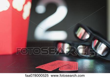Stock Photography - Movie tickets and 3-D glasses. Fotosearch