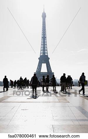 Stock Image - Tourists view Eiffel Tower from Palais de Chaillot, Paris, France. Fotosearch