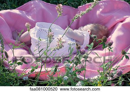 Baby lying on blanket outdoors View Large Photo Image Stock Image - Baby lying on blanket outdoors. Fotosearch