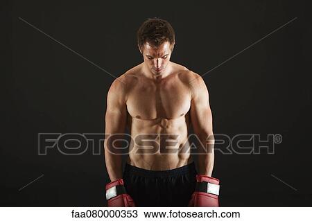 Stock Image - Barechested boxer. Fotosearch