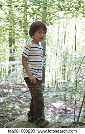 Stock Image - Boy in woods. Fotosearch