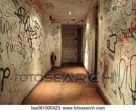 Corridor walls covered with graffiti View Large Photo Image Stock Image - Corridor walls covered with graffiti. Fotosearch