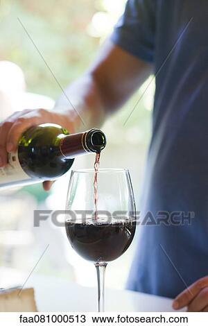 Stock Image - Man pouring glass of red wine. Fotosearch