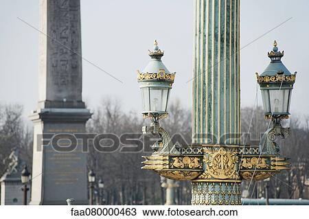 Stock Image - Ornate lamp post in Place de la Condorde, Paris, France. Fotosearch