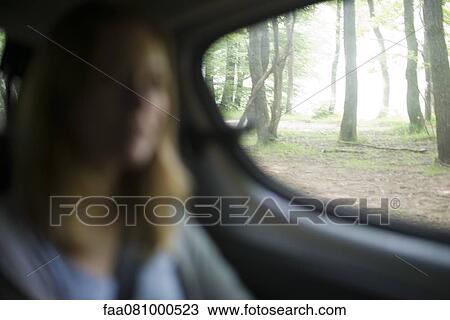 Stock Image - View of woods from car window. Fotosearch