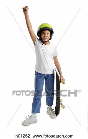 Boy with helmet and skateboard, arm outstretched View Large Photo Image Stock Image - Boy with helmet and skateboard, arm outstretched. Fotosearch