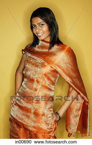 Stock Image - Woman in Indian clothing, portrait. Fotosearch