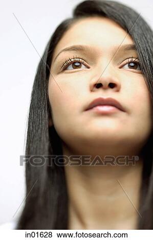 Head shot of woman with straight hair View Large Photo Image Stock Photo - Head shot of woman with straight hair. Fotosearch