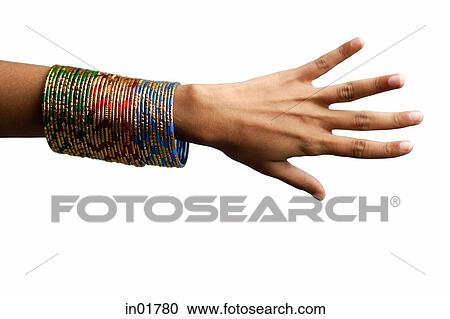 Woman's hand with many bangles on her wrist View Large Photo Image Stock Image - Woman's hand with many bangles on her wrist. Fotosearch